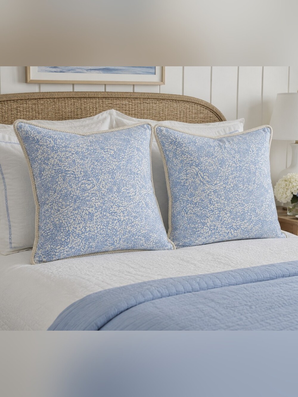 Blue & White Quilted Square EURO PILLOW SHAMS BY SIGRID OLSEN BEACH COASTAL
